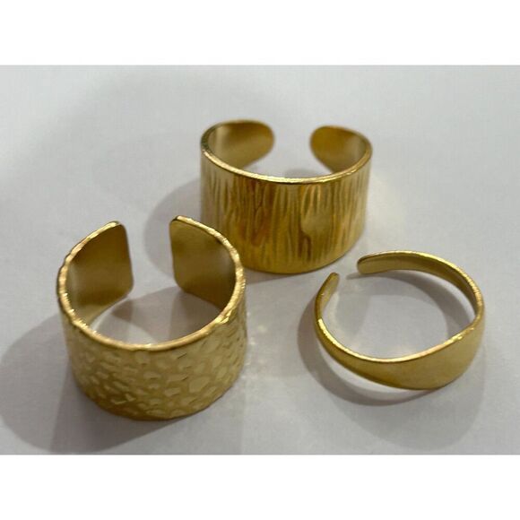Tarnish Resistant 3 piece Gold Cuff Ring Set Size 7.5 adjustable Gift - Picture 1 of 3